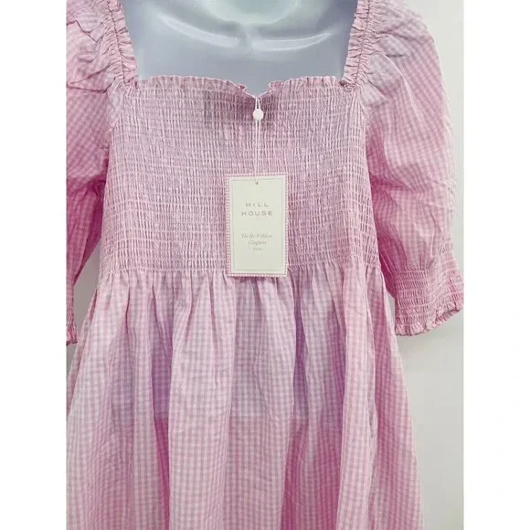 Hill House Athena Nap Dress Size XL Pink Gingham Puff Sleeve Square Neck - Picture 9 of 12